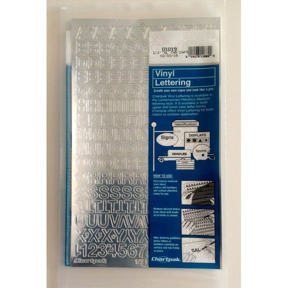 Chartpak 1/2-inch Silver Stick-on Vinyl Letters & Numbers (01019), 3 PACKS
