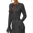thumbnail image 4 of Doublju Womens Sexy Deep V Neck Long Sleeve Wrap Drawstring Waist Corset Lace Up Jumpsuit, 4 of 4