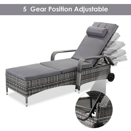 Costway 2PC Rattan Chaise Lounge Chair Recliner Cushioned Patio Furni