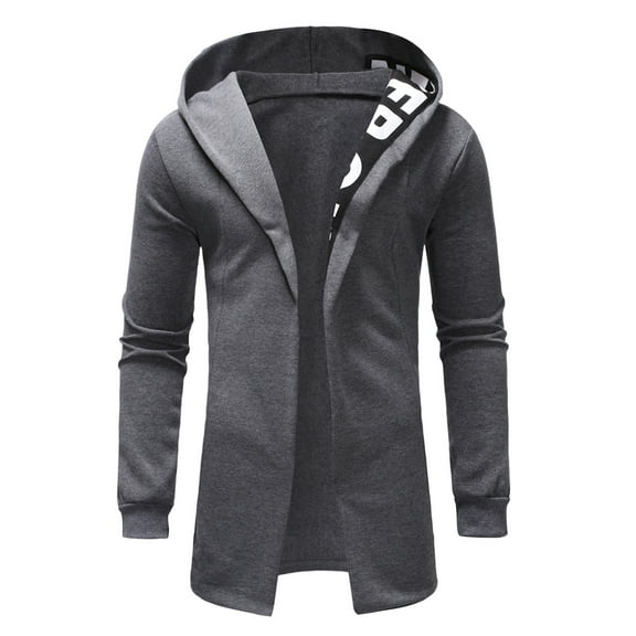 Handshe Men's Stylish Solid - Color Letter - Spliced Long - Sleeve Hooded Casual Jacket