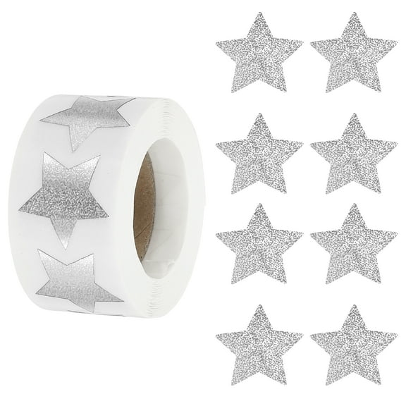 Uxcell Star Stickers Roll 1 Inch / 25mm, 500pcs Sparkly Foil Star Labels for Reward Behavior Chart, Silver