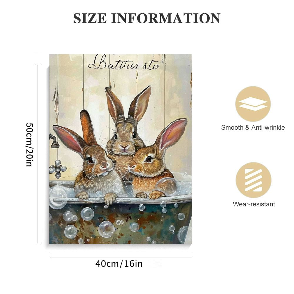 COMIO Rabbit Bathroom Wall Art Funny Bathtub Pictures Wall Decor Easter Bunny Canvas Prints Framed Modern Cute Animals Painting Artwork for Bath Lavatory Washroom Restroom Living Room