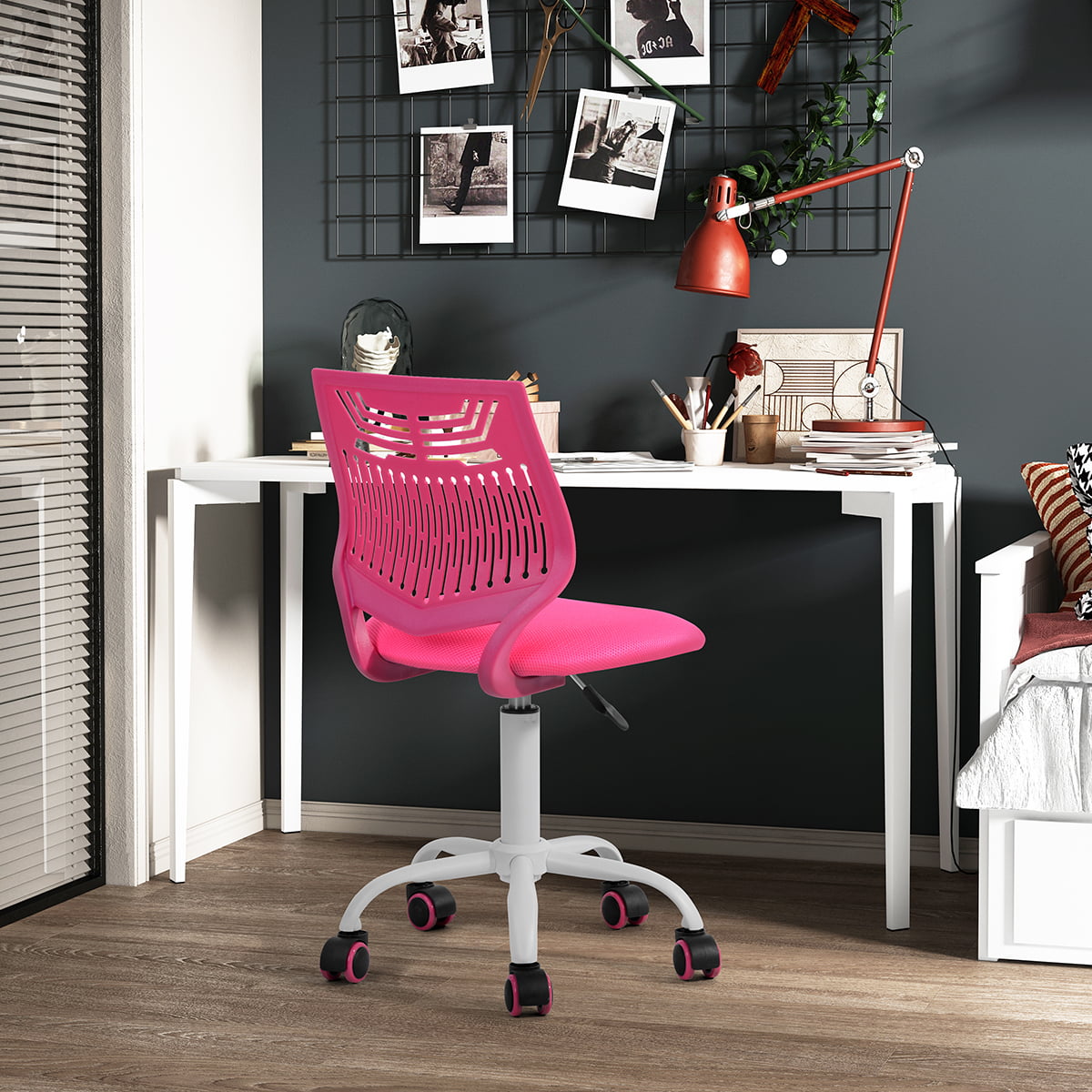 Veryke Writing Task Chair 360 Swivel, Height Adjustable, Rolling Castor - Pink