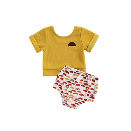 

Binpure Infant Baby Summer Suit Short Sleeve Sun Pattern Patchwork Tops Printed Triangle Shorts