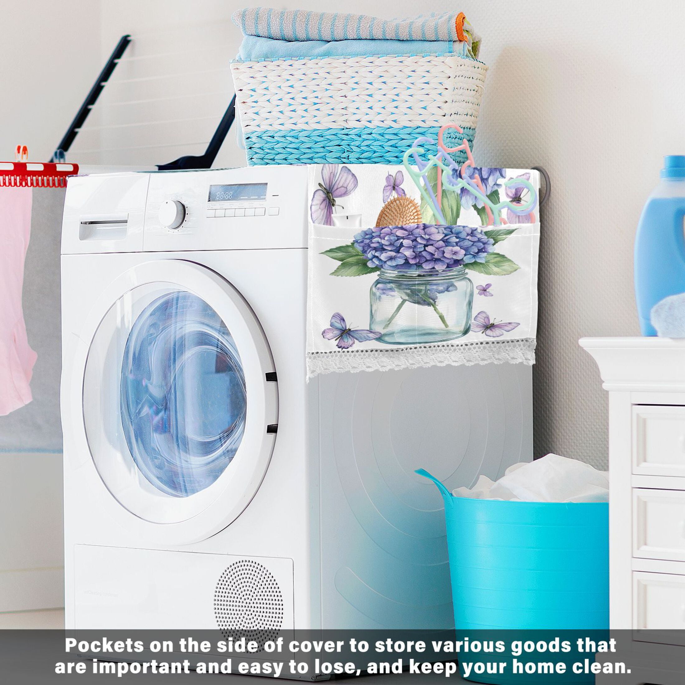 WOBOGO Hydrangea Vase Washing Machine Cloth Dryer Refrigerator Top Cover Protective Non-Slip Mat For Kitchen Laundry