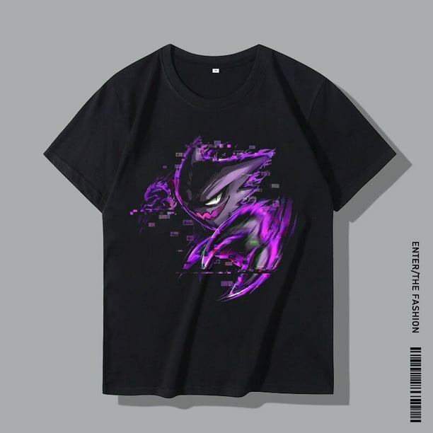 Camiseta de Pokémon Gengar para niño, ropa de algodón puro, hip hop, manga corta, letras de anime estampadas, cuello redondo qym unisex