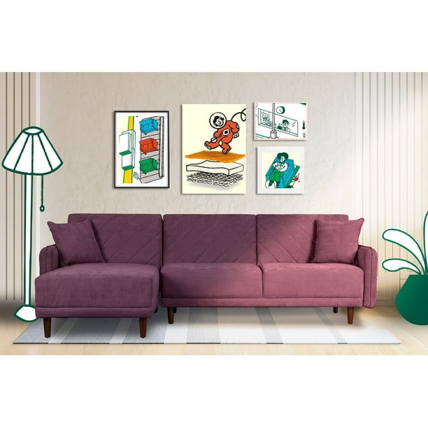 Sofá Cama Modular Reversible de Velvet Morado Makora Modelo Cosmo