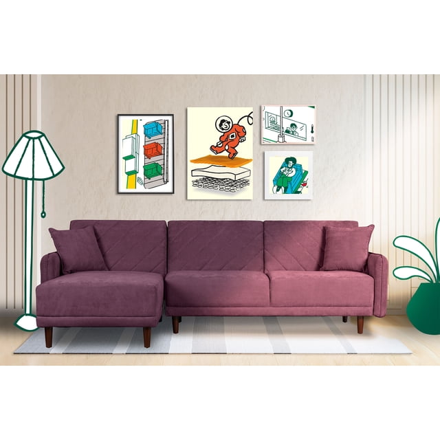 Sofá Cama Modular Reversible de Velvet Morado Makora Modelo Cosmo