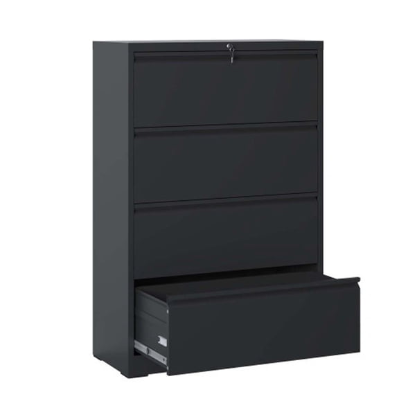 Heavy-Duty 4 Drawer File Cabinet - Metal Drawer Cabinet with Lock, Office Lateral File Cabinets for Home/Commercial Use, Quiet Full-Extension Slides (Black)