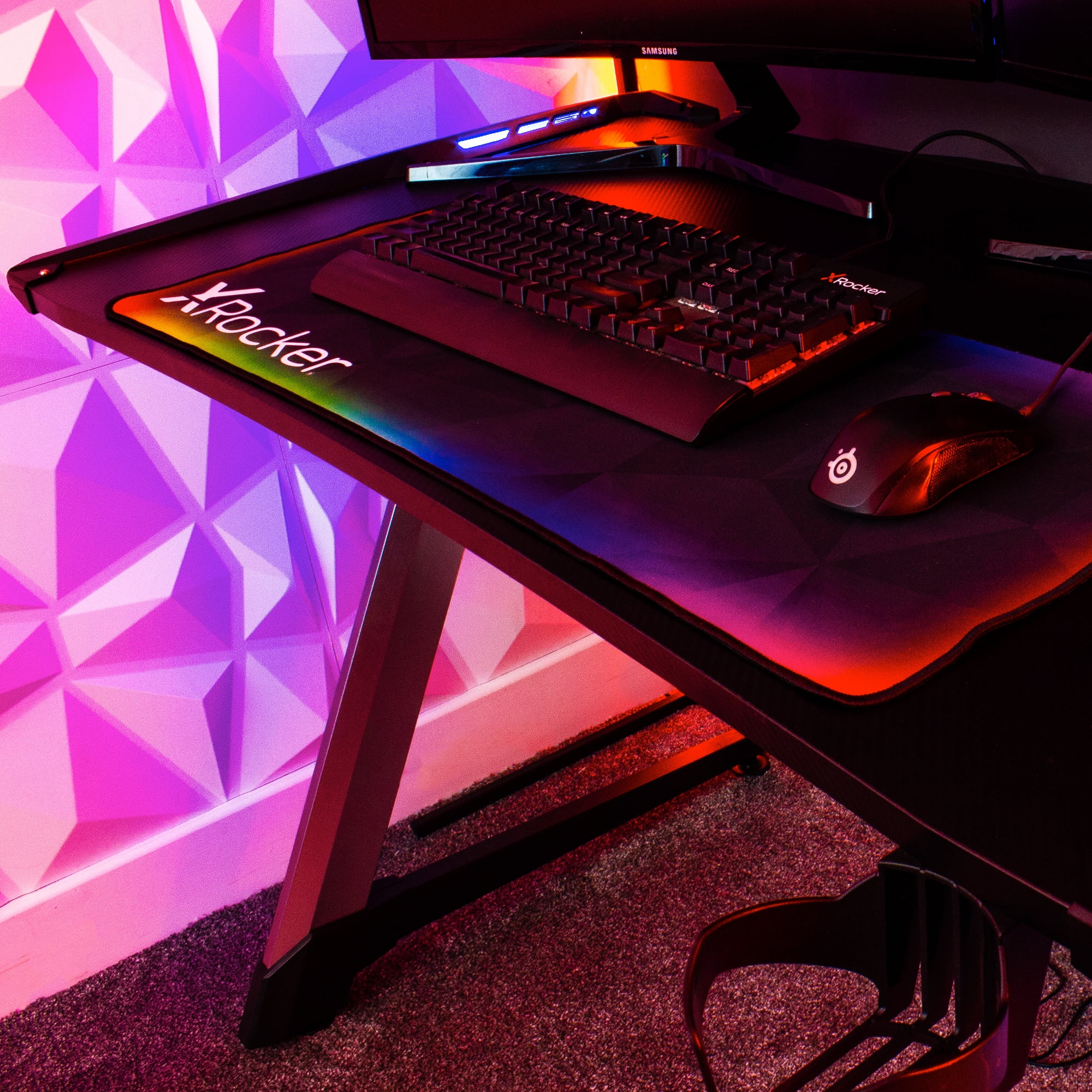 X Rocker Lynx Modern LED Gray Metal Video Gaming Desk with mousepad Walmart