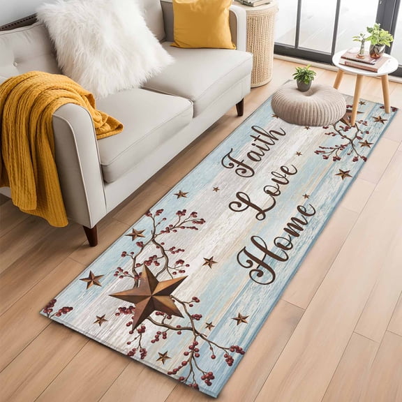 Kitchen Runner 2 x 6 Ft, Country Star Brown Non-Slip Residential Carpet, Vintage Rustic Texas Stars Wooden Indoor Crawling Mats Runner Rugs for Living Room/Dining Room/Bedroom