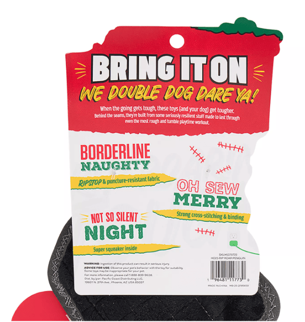 Christmas Dog Toy Joyhound Rip Roarin' Tough Plush Penguin Holiday Squeaker Dog Toy - Aggressive Chewers