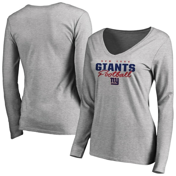Women's Ash New York Giants Iconic Collection Script Assist Long Sleeve V-Neck T-Shirt