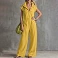 thumbnail image 6 of Women's Lightweight Stand Collar Zip Up Jumpsuits Short Sleeve Baggy Wide Leg Palazzo Rompers with Pockets Daily Casual Overalls Yellow, 6 of 6