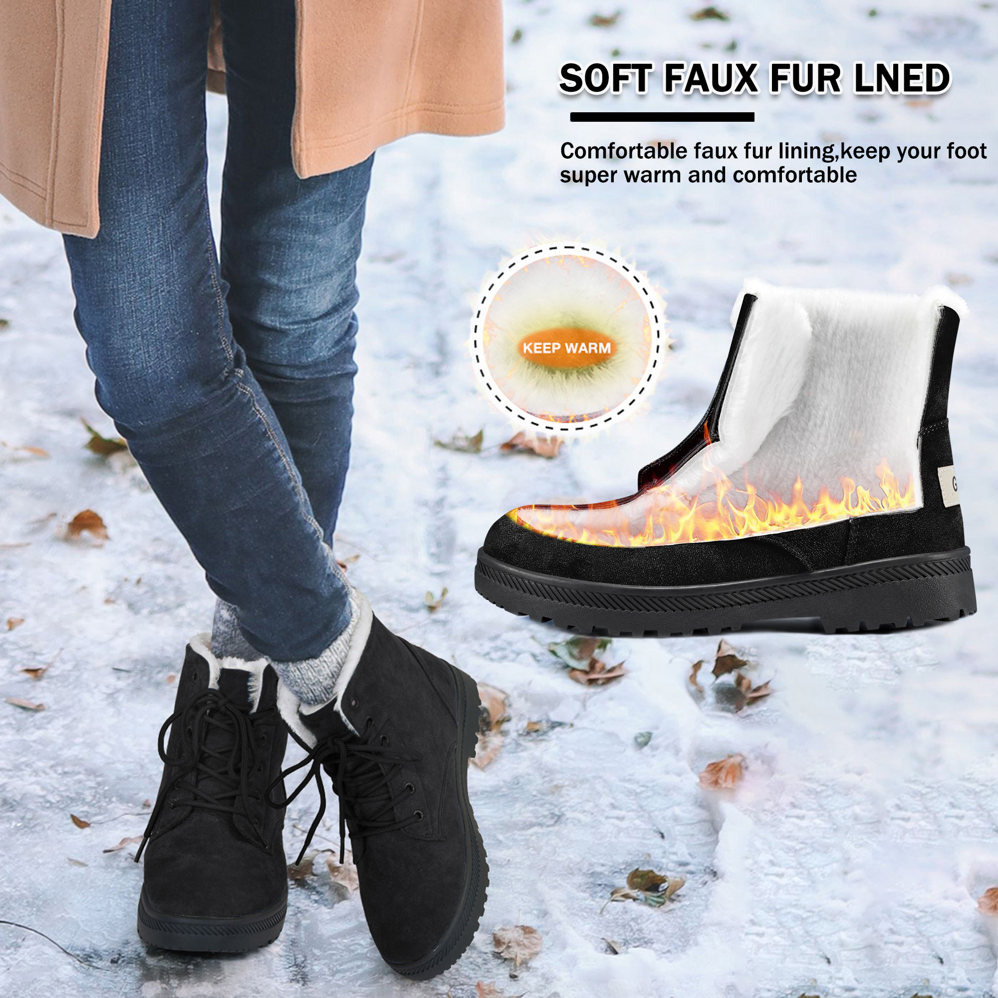 Ecetana Women's Winter Snow Boots Lace-Up Ankle Booties photo 2