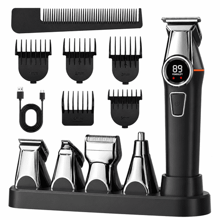 Beard Trimmer for Men, All-in-One Electric Razor Shaver, Cordless Hair Clipper Shaving Kit for Mustache, Body, Nose, Ear Hair & Facial Grooming with LED Display, USB Rechargeable