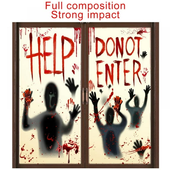 2 Pieces Halloween Bloody Window Clings Posters Bloody Handprint Sticker Party Decoration Haunted House Door Cover Creepy School Dormitory Window Decoration