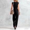 thumbnail image 3 of Women's V Neck Wide Leg Jumpsuit Sleeveless Belted Casual Dressy One Piece Outfit, 3 of 5