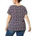 thumbnail image 4 of MODA NOVA Juniors Plus Size Floral Keyhole Flared Short Sleeve Chiffon Blouse Dark Blue-2 3X, 4 of 6