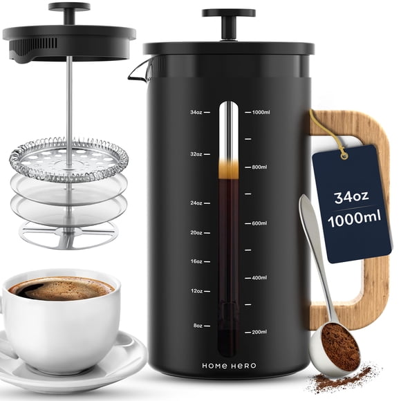 Cafetera francesa Home Hero de 1 litro con mango de madera de bambú