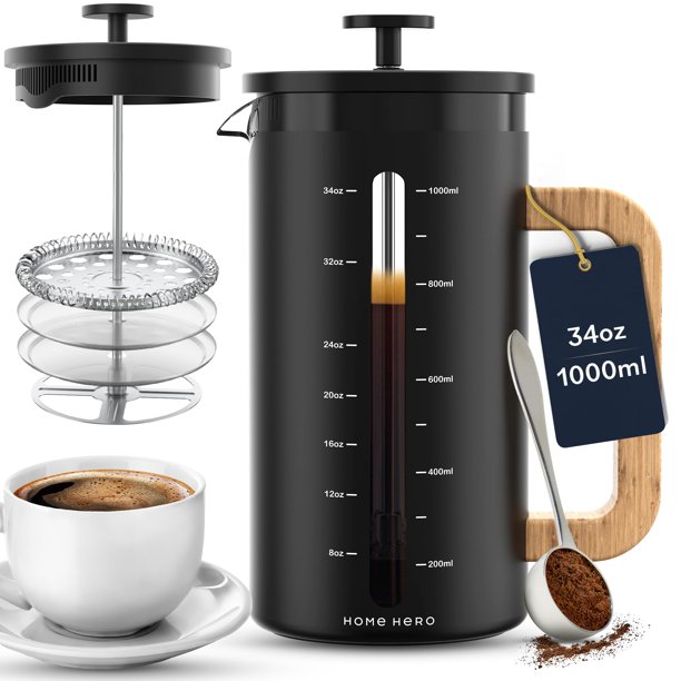 Cafetera francesa Home Hero de 1 litro con mango de madera de bambú
