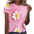 thumbnail image 3 of Liquidation Fatuov T-Shirts Col Rond Grande Taille pour Femmes T-Shirts Graphiques Manches Courtes Été Imprimé Floral Chandail Doux Multicolore, 3 of 5