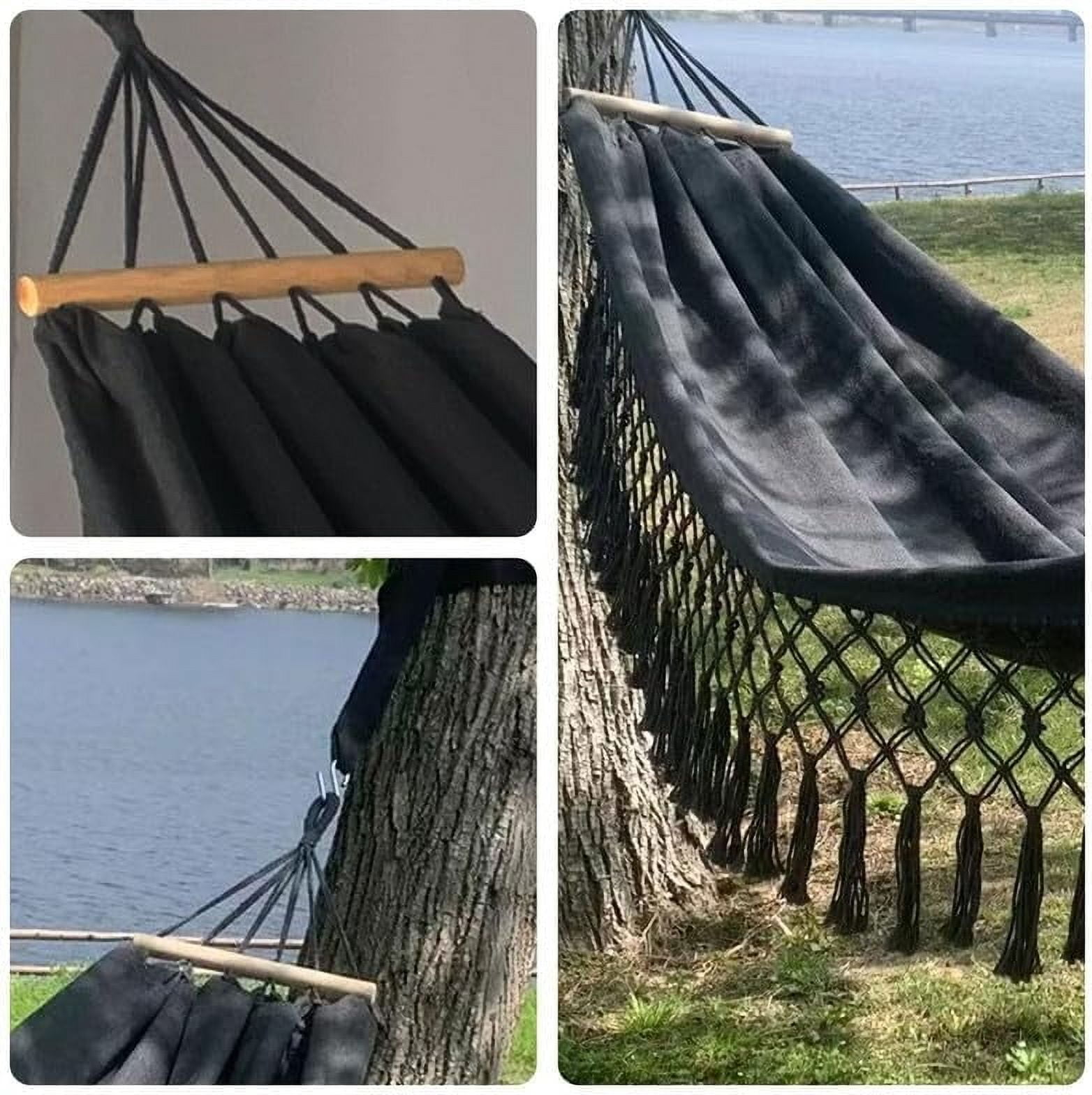 SHANNA Boho Hammock Camping Tassel Hammock for Patio, Yard, Beach Wedding Decor, Outdoor and Indoor, Hanging Hammock Swing,Gray