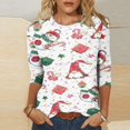 thumbnail image 2 of Camiseta suelta estampada a la moda para mujer, blusa de mangas 3/4, cuello redondo, camisetas informales Pompotops  FGAJ12246, 2 of 5