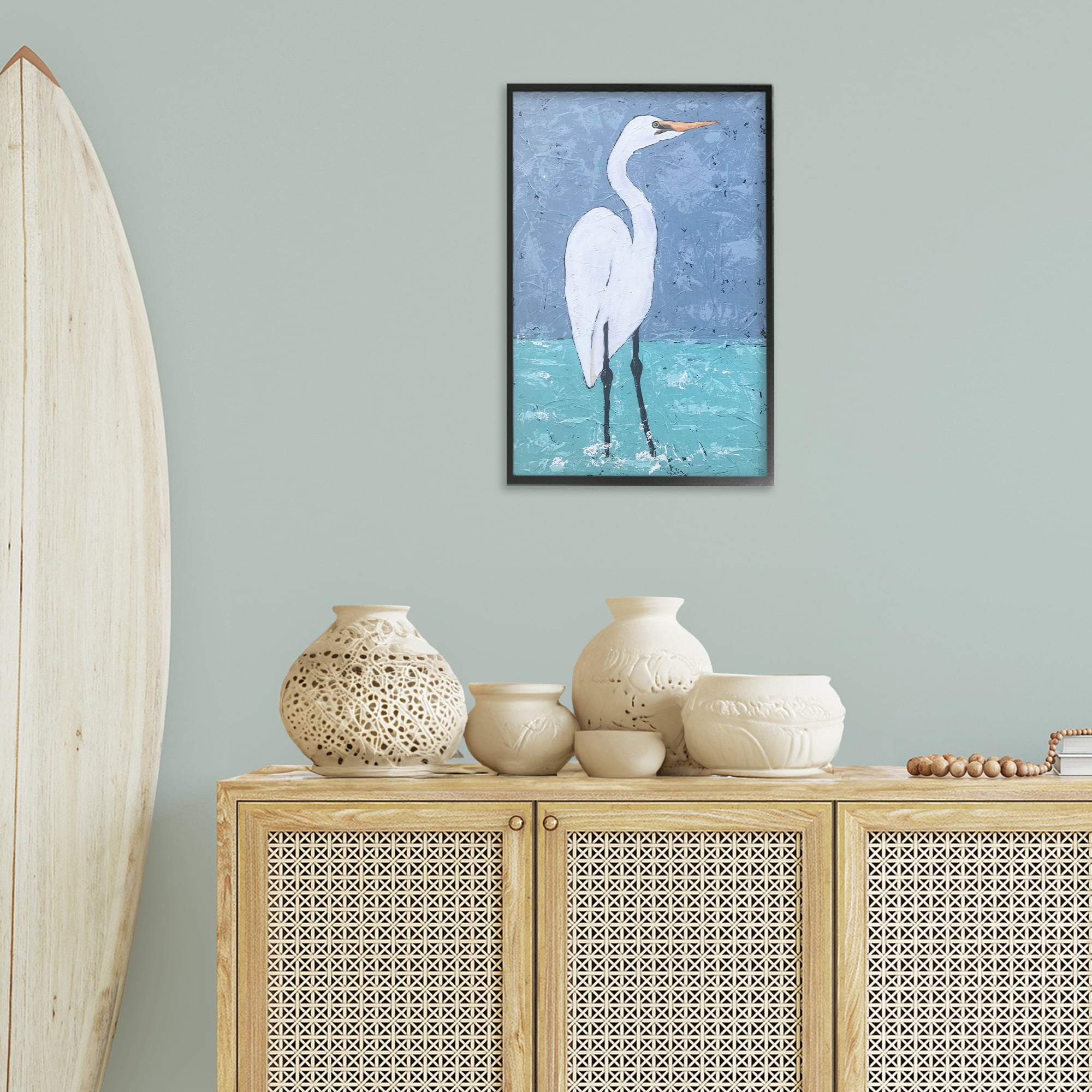 Stupell Industries Sea Heron Standing Animals & Insects Painting Black Framed Art Print Wall Art, 16 x 24
