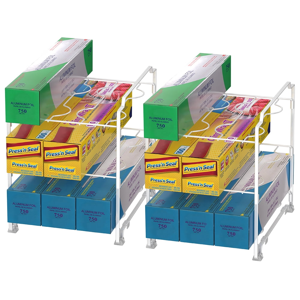 2 Pack Adjustable Wrap Box Organizer Rack,3Tier Stackable Box Wraps