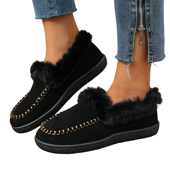 Snow Boots for Women with Fleece Lined Winter Warm Casual Suede Slip on Walking Penny Loafers Flats Ankle Booties