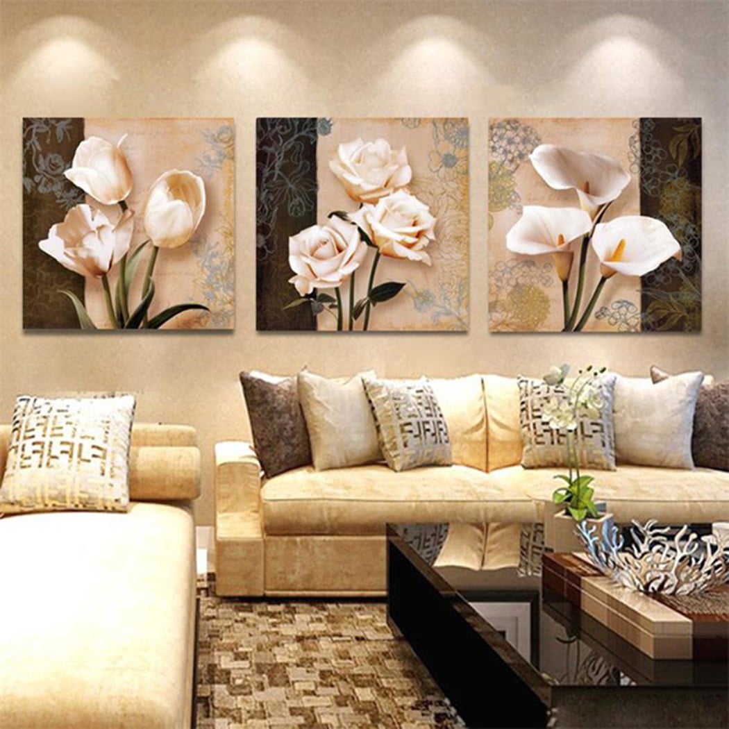 3 Pcs Modern Flower Canvas Painting Wall Art Home Decor Picture Print Decor Set 