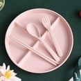 thumbnail image 5 of Lilgiuy 8.7" Unbreakable Divided Plates for Kids Adults, Wheat Straw Plate Reusable Dinnerware Portion Plate, Round Bariatric Plastic Plate with Spoon, Fork and Chopsticks, Pink, 5 of 5