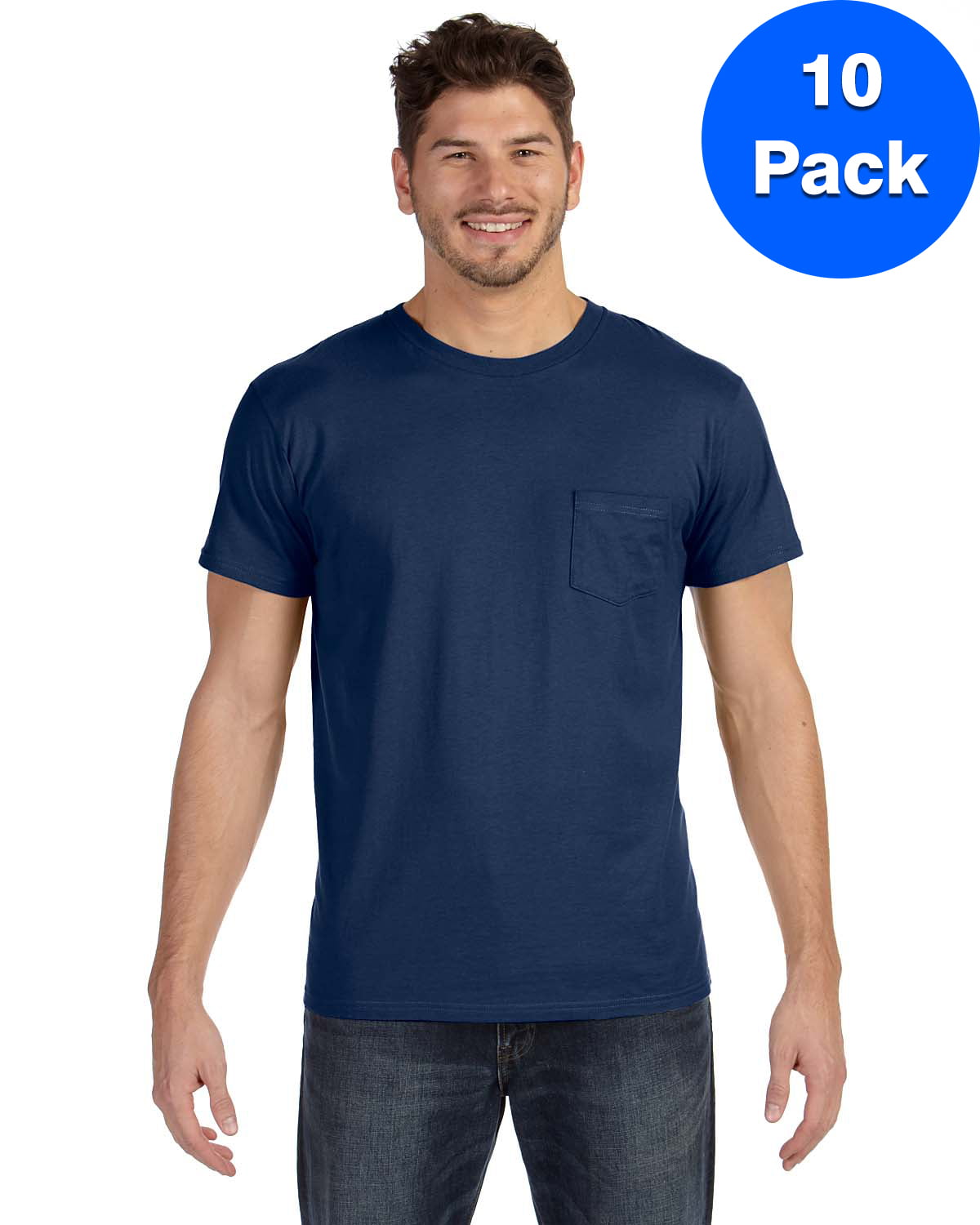 Mens Ringspun Cotton nano-T T-Shirt with Pocket 498P (10 PACK ...