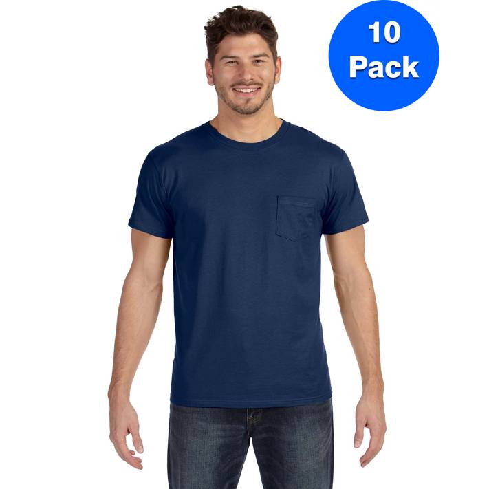 Mens Ringspun Cotton nano-T T-Shirt with Pocket 498P (10 PACK ...
