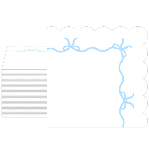 20pcs Disposable Paper Napkins, White Scalloped Cocktail Napkins with Light Blue Bow Ribbon Border Print for Baby Shower Bridal Coquette Party Table Supplies