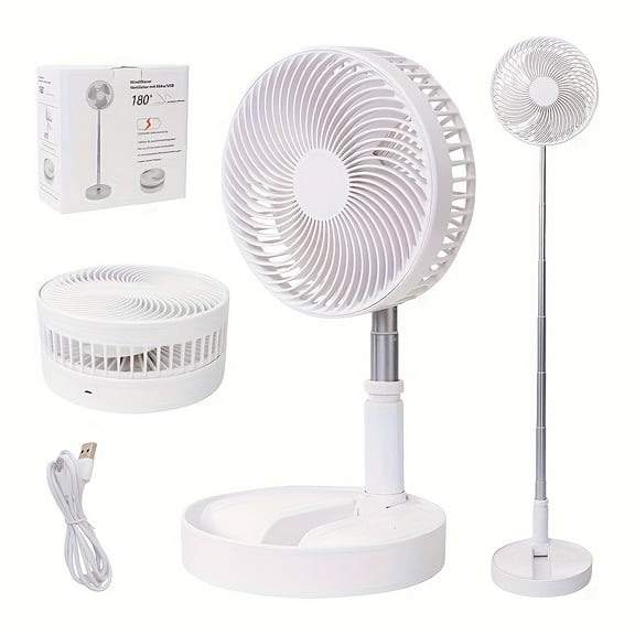 Portable USB Desk Fan - Foldable 4-Speed Rechargeable Fan with 1200mAh Battery - Lightweight for Office/Home/Camping - 36V Safe Operation