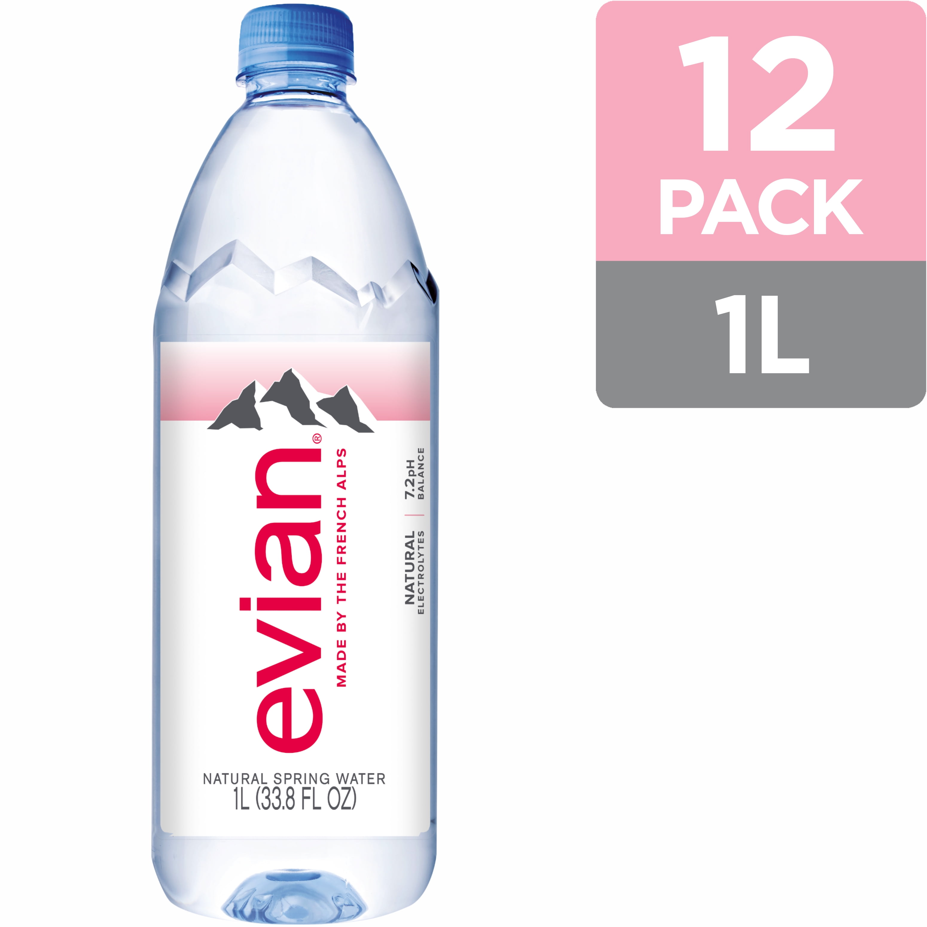 evian Natural Spring Drinking Water, 1 L, 12 Pack Bottles (2 Packs of 6)