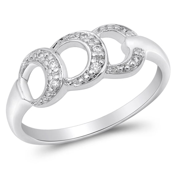 White Cubic Zirconia Loop Link Chain Ring .925 Sterling Silver Band Jewelry Female Male Size 8