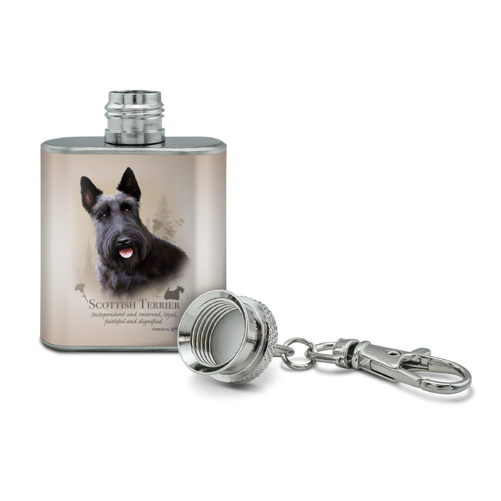 Scottish Terrier Scottie Dog Breed Stainless Steel 1oz Mini Flask Key Chain 