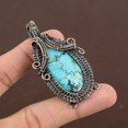 thumbnail image 3 of Natural Tibetan Turquoise Gemstone Copper Wire Wrap Gift Pendant 2.64", 3 of 6