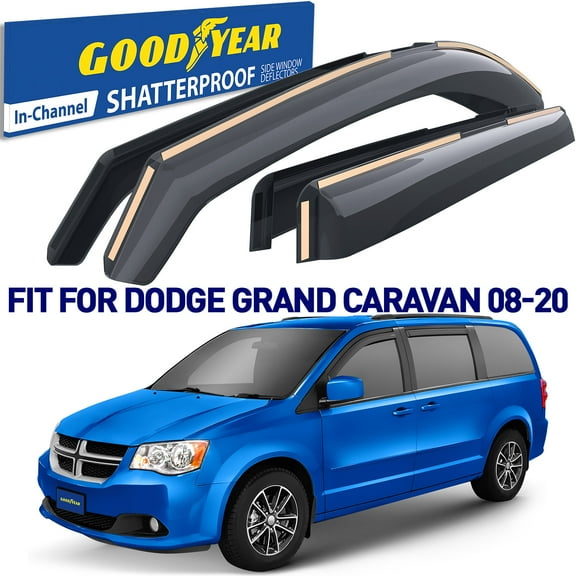 Goodyear Shatterproof in-Channel Window Deflectors for Dodge Grand Caravan 2008-2020, Rain Guards, Window Visors for Cars, Vent Deflector, Car Accessories, 4 pcs - GY008443