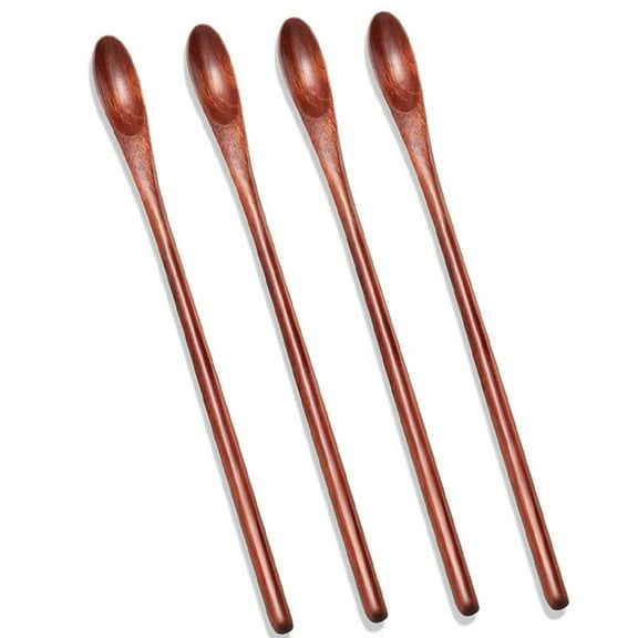 Wood Iced Tea Spoons Small Stirring Spoon Long Handle Cocktail Wooden Coffee Mixing 4 Pieces