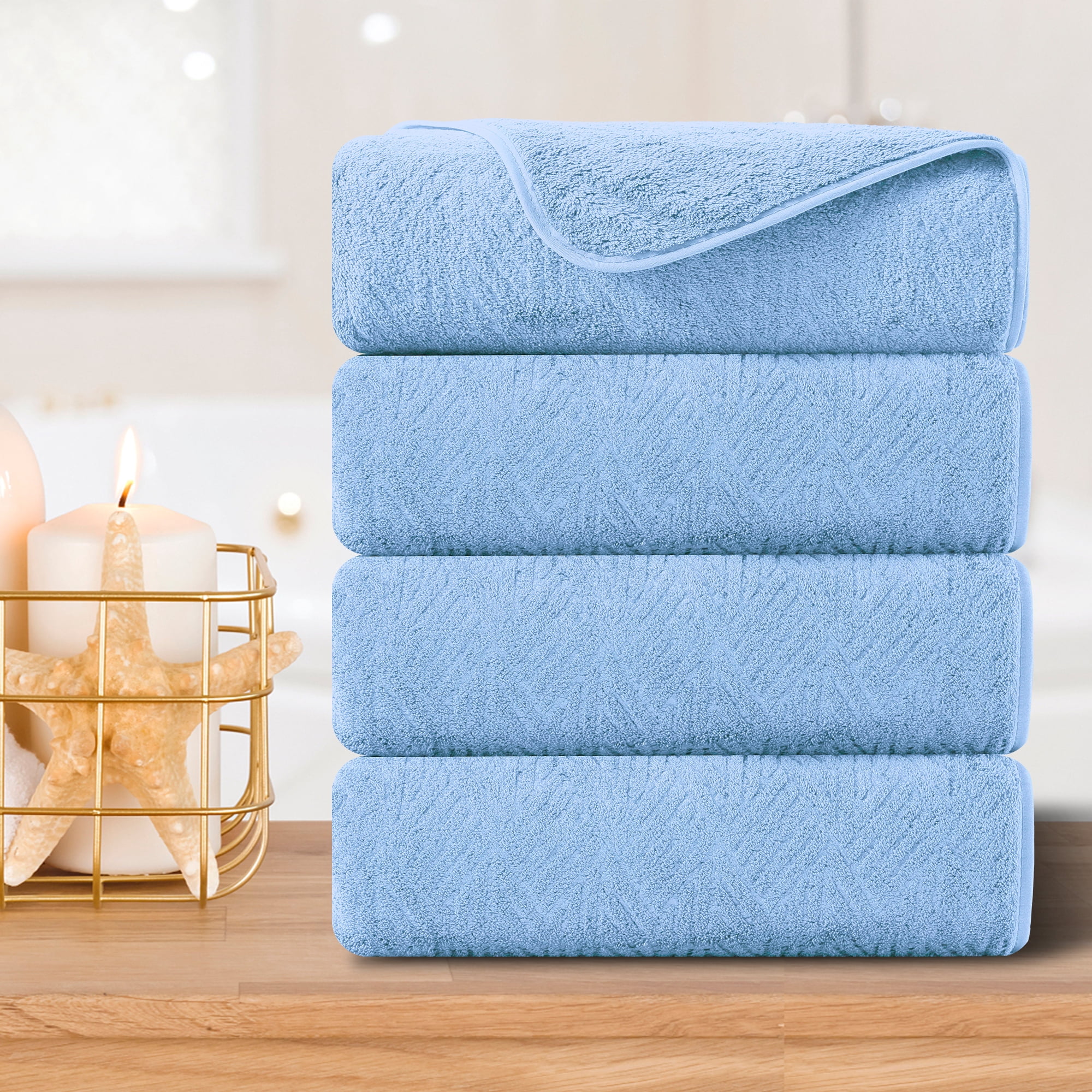 Smuge 4 Piece Oversized Bath Sheet Towels (35 x 70 in,Light Blue) 600 ...