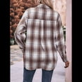 thumbnail image 4 of Camisa de Franela A Cuadros con Botones para Mujer, Chaqueta de Larga y Corta, Talla Grande. Marrón S, 4 of 10