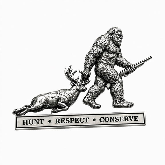 Bigfoot Hunting Theme Metal Car Emblem 3D Badge Exterior Decor For Truck SUV Vehicle