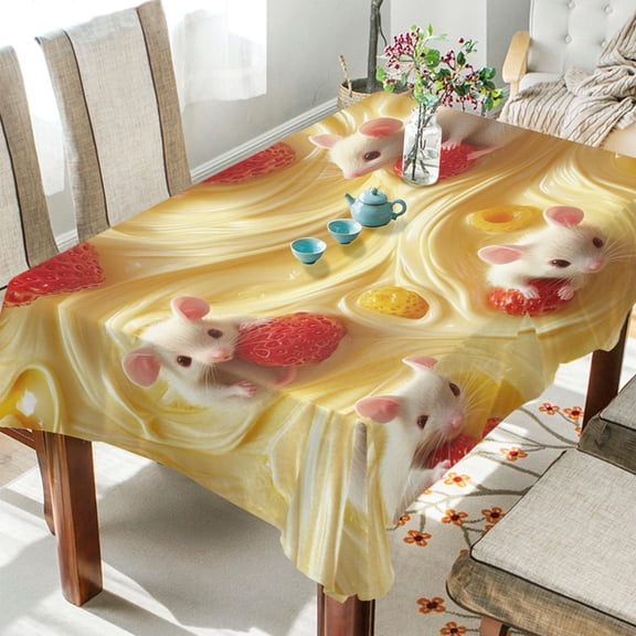 BZSMCE Square Tablecloth White Cut Mice Pattern Tableclothes