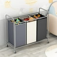 thumbnail image 3 of 3-Bag Laundry Basket Hamper Laundry Sorter Cart laundry room organization with Heavy Duty Rolling Lockable Wheels and Removable Bags (Black), 3 of 6