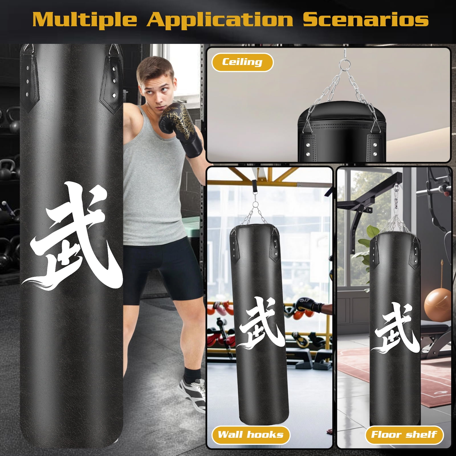 AMTPM Punching Bag for Adults, 4ft PU Leather Heavy Boxing Bag Set with 12oz Boxing Gloves, MMA Karate Kickboxing Boxing Home Gym Martial Art - Unfilled