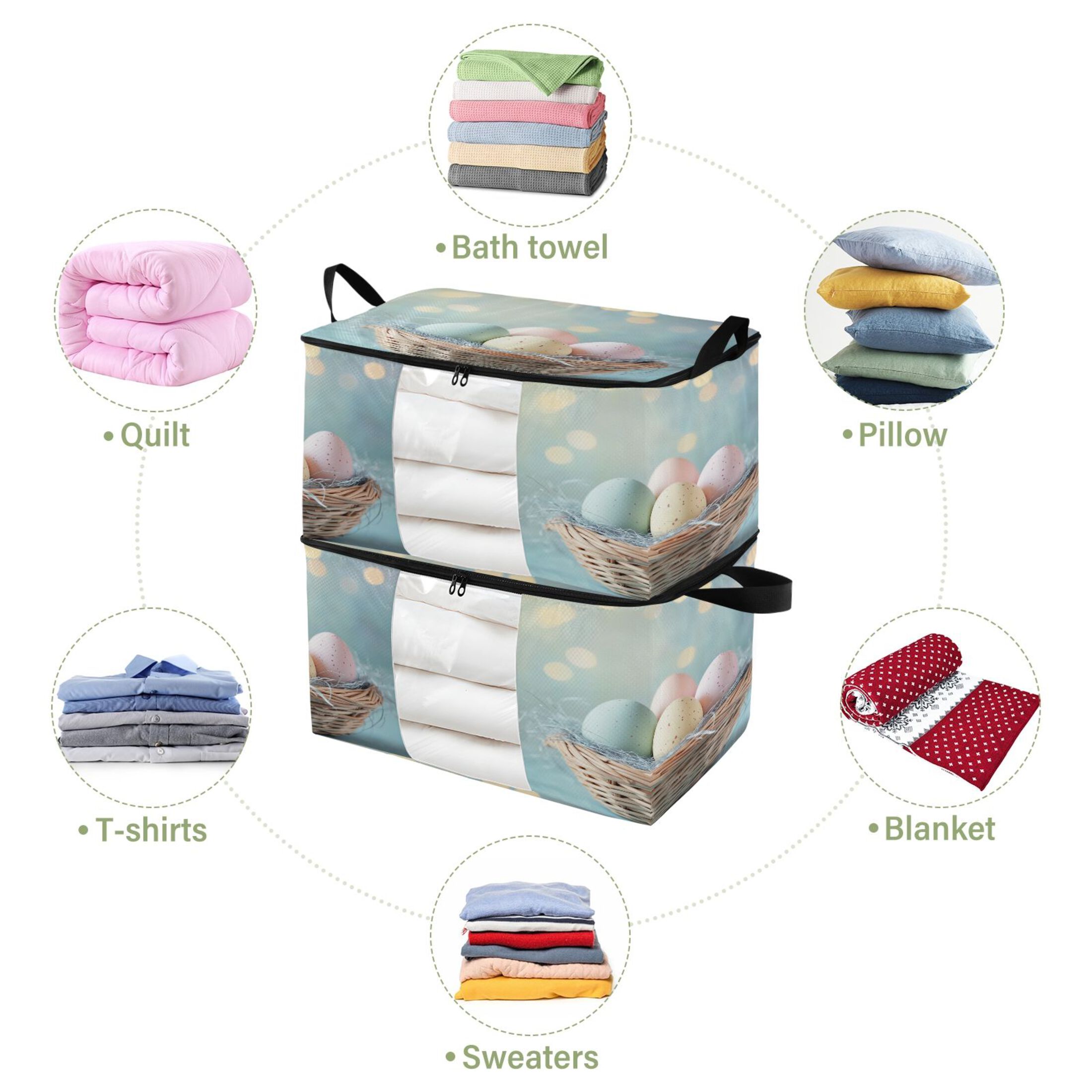 Foldable Clothes Storage Bags Clothes Organizer Bin with Clear Windows for Clothes Bedding Easter Basket with Eggs